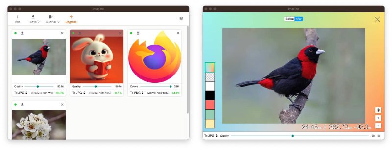 Imagine 一款用于压缩 PNG 和 JPEG 的桌面应用程序，具有现代友好的 UI