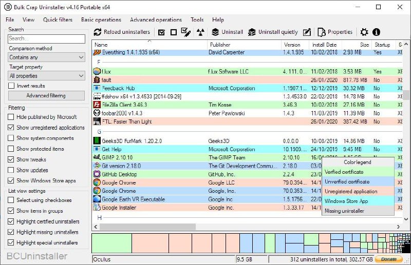 Bulk Crap Uninstaller一款免费开源的 Windows 卸载软件，它能够快速删除大量不需要的应用程序，甚至是便携或未注册的程序与游戏，并且能自动扫描残留文件、注册表遗留内容等