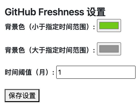 GitHub Freshness -来自开发者投稿一个油猴脚本，通过颜色高亮的方式，帮助你快速判断一个 GitHub 仓库是否在更新