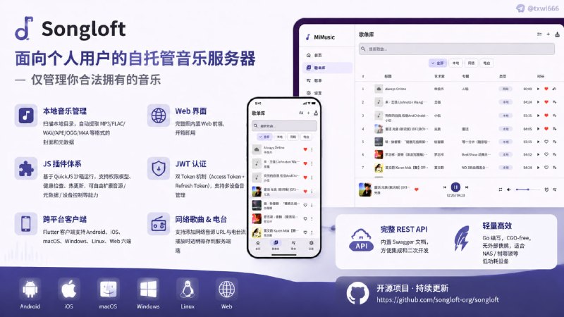 Songloft | 面向个人用户的自托管音乐服务器 — 仅管理你合法拥有的音乐一款面向个人用户的自托管工具，定位为帮助用户管理自己合法拥有的音乐文件