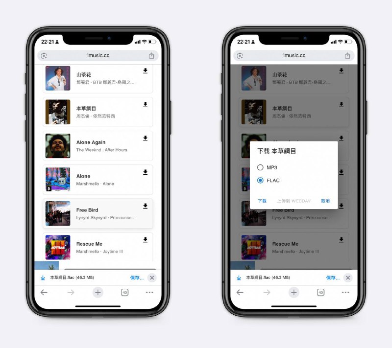 一个音乐下载站需注册，页面无广告，支持无损音乐下载，IOS端建议用谷歌浏览器，亲测成功～