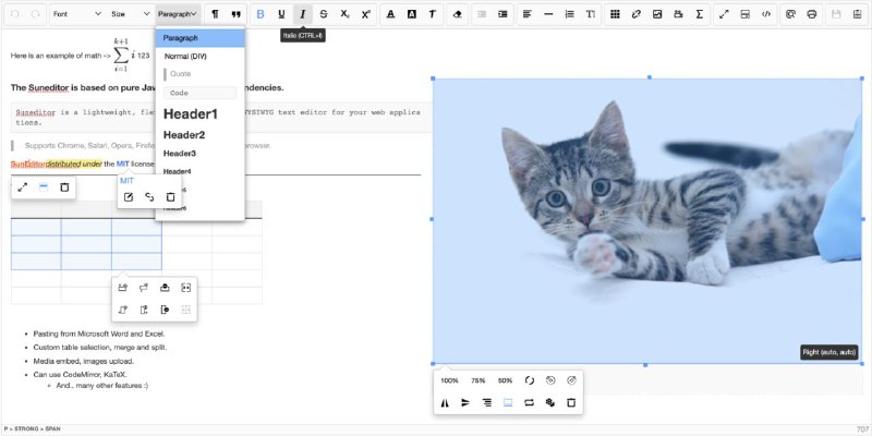 Suneditor 轻量级、灵活、可定制的所见即所得文本编辑器，适用于您的 Web 应用程序