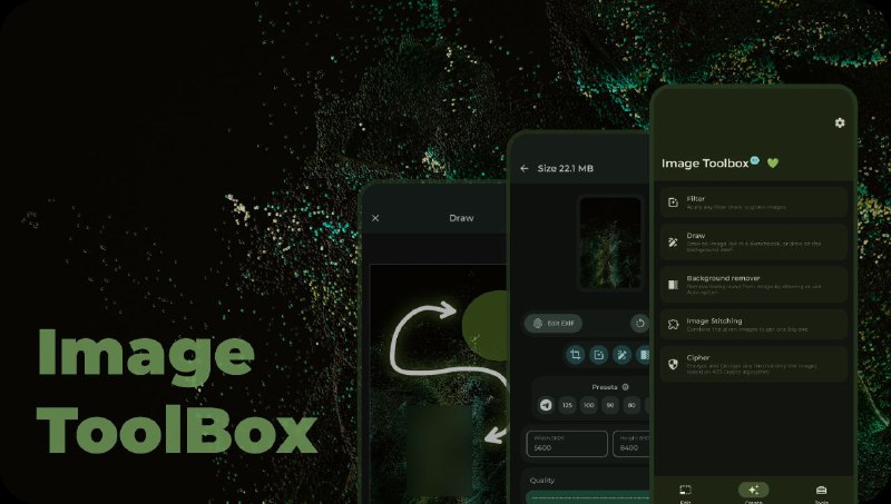 Image Toolbox 一款功能强大的图片编辑器，可以裁剪、应用滤镜、添加一些绘图、擦除背景、编辑 EXIF 甚至创建 PDF 文件项目地址     下载地址#手机软件 #开源
