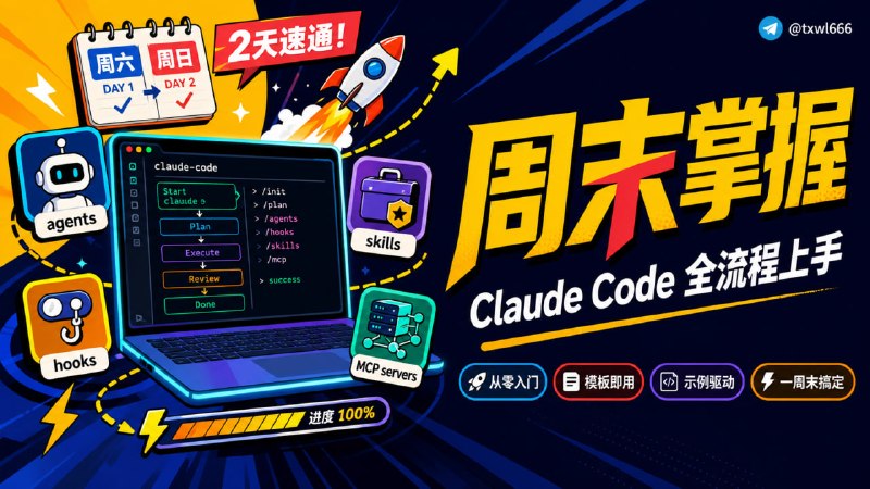 用一个周末掌握 Claude Code从输入 claude 开始，到编排 agents、hooks、skills 和 MCP servers，全程配有可视化教程、可直接复制粘贴的模板，以及循序渐进的学习路径
