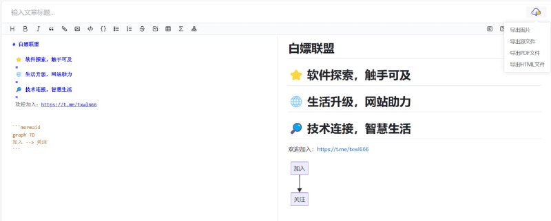 markdown在线编辑器无需登陆，支持导出图片、PDF、HTML、源文件