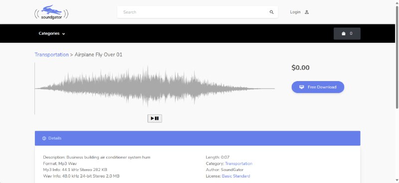SoundGator 一个分享免费音效的音频素材网站，拥有丰富的音效分类，比如动物音效、家电音效、人群音效、车辆音效、自然音效、点击音效等，品质很高，相信对音效的有需求创作者会有很大的帮助