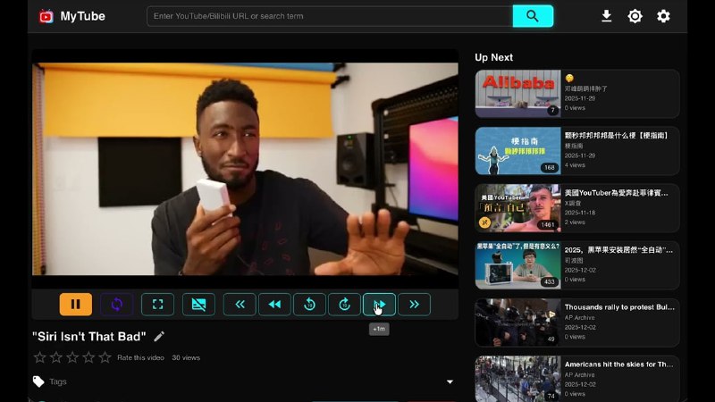 #网站分享MyTube：视频下载工具一个 YouTube/Bilibili/MissAV 视频下载和播放应用，支持频道订阅与自动下载，允许您将视频及其缩略图本地保存