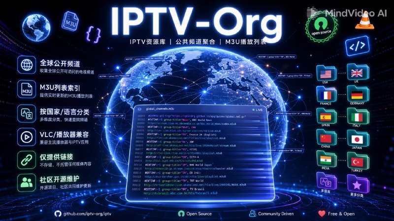📺 🔁 IPTV-Org📦 IPTV资源库 ｜ 公共频道聚合 ｜ M3U播放列表