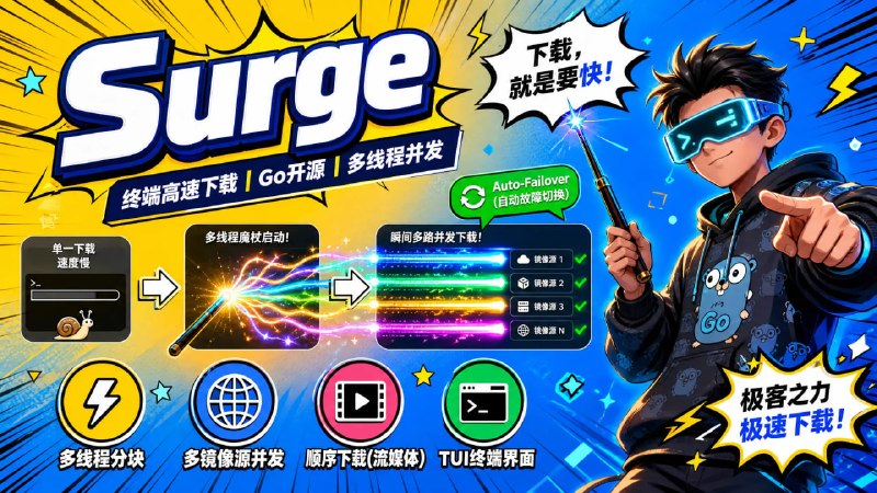🚀 🔁 Surge📦 终端高速下载工具 ｜ Go ｜ 开源项目