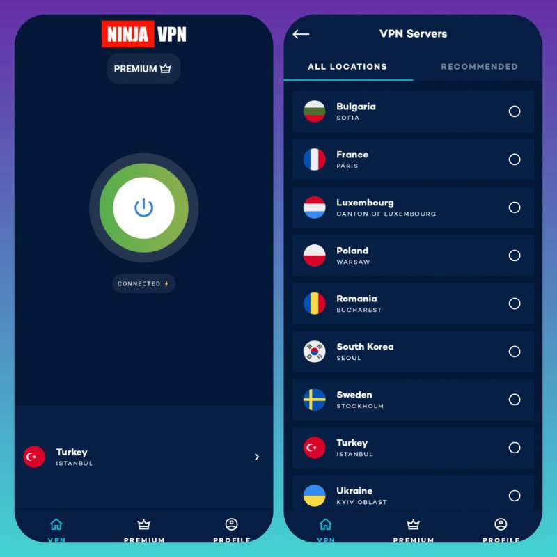 🎚 Ninja VPN 专用Mod版  ✅ 系统平台：Android  ✅ 适配运营商：📶📶📶🛜🛜  🟢 重要说明：  • 一键连接即可使用  • 速度稳定，已在所有运营商测试  • 版本：v2.3.6  ✨ Mod版特性：  • 解锁所有高级服务器  • 移除广告  • 使用时长不限  ━━━━━━━━━━━━━━📥 下载地址：  点击下载 Ninja VPN Mod版📢 频道 | 💬 群组 | 📬 投稿 | 📨 商务