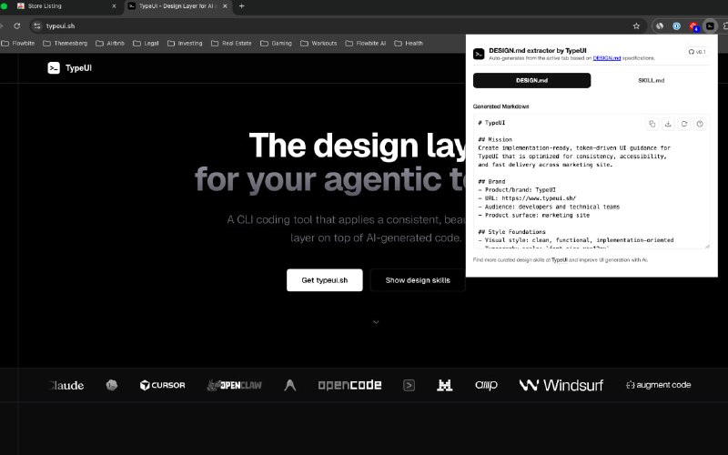 #AI #UI 一键复刻？：一个开源的 DESIGN.md 样式提取插件 Chrome 商店插件名为 TypeUI DESIGN.md Extractor ，可以从任何网页中提取设计风格（如字体、颜色、间距、圆角、阴影、动效等信息），并生成适用于 AI 编码的设计文档支持生成 DESIGN.md 和 SKILL.md 两种文档，后者可直接用于 Claude Code、Codex、Cursor 和 Google Stitch 等 AI 编程工具📮投稿    📢频道    💬吹水    🌐网站