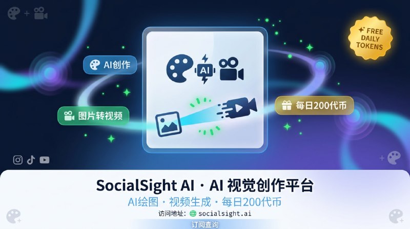 🎨 SocialSight AI — AI 视觉创作平台1. 核心功能：集成 AI 绘图、视频生成及 Logo 设计，主打快速出片