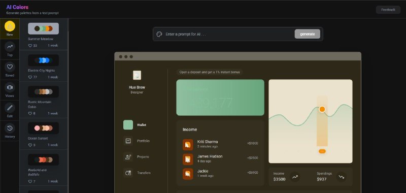 Ai Color一款调色板工具，输入提示词，用 #AI 生成配色方案