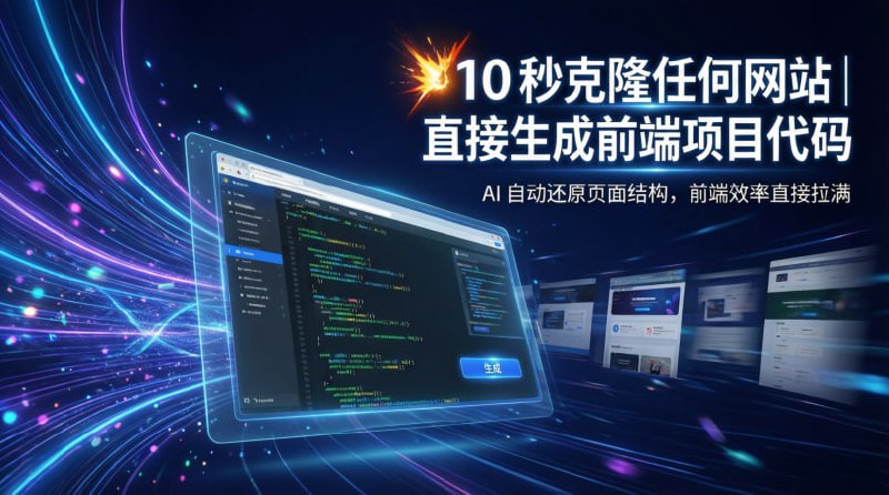 💥 10 秒克隆任何网站｜直接生成前端项目代码第 XXX 个工具：AI 自动还原页面结构，前端效率直接拉满🟢 工具亮点：⚡️ 10 秒克隆网站： 输入网址，自动解析页面结构  🧠 AI 生成代码： 直接输出可用的前端项目代码  🧩 组件级拆分： 页面结构清晰，方便二次开发  🧑‍💻 前端友好： 适合 React / Vue / 静态站点改造  🚀 效率拉满： 原型复刻、学习页面、仿站神器🚀 一句话：  不会设计、不想切图？复制网址 = 前端代码到手