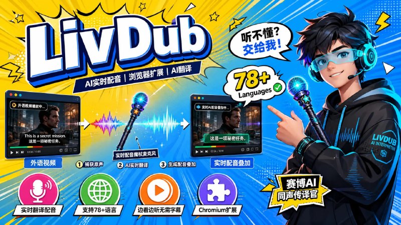 🎙 LivDub📦 AI配音工具 ｜ 浏览器扩展 ｜ AI翻译