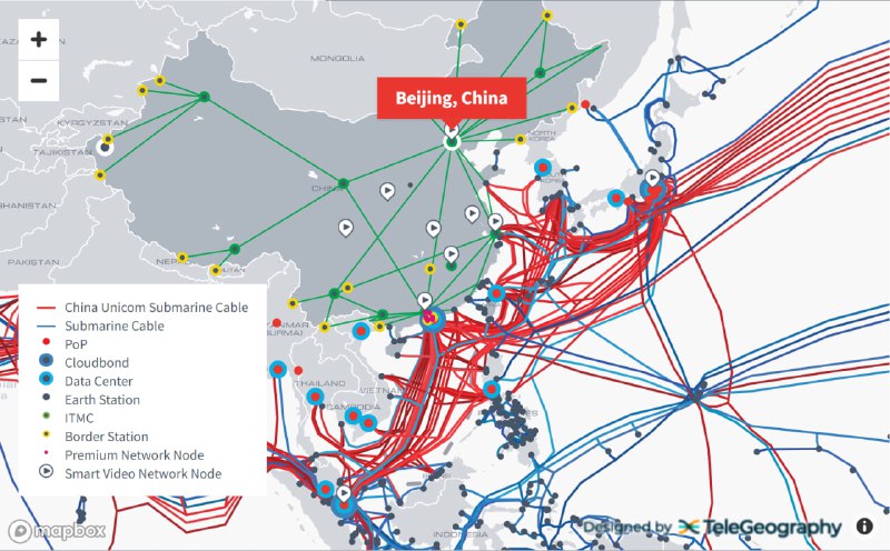 #网站分享中国三大运营商国际电缆分布图中国电信中国联通中国移动频道：@free347