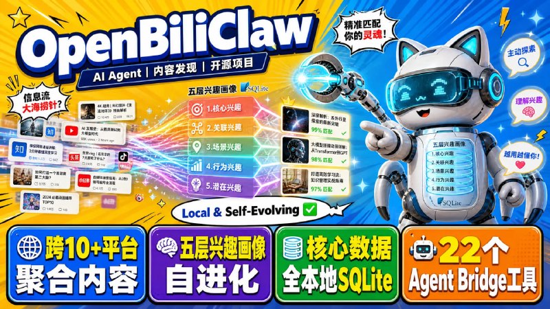 🔥 OpenBiliClaw — 本地私有、自进化的 AI 内容发现 Agent📦 AI Agent ｜ 内容发现 ｜ 开源项目