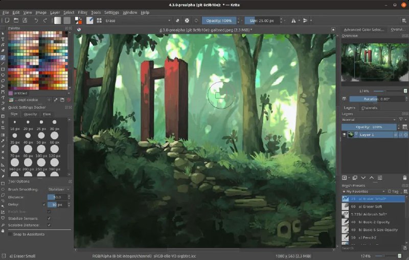 Krita 是一款特别强大的绘画软件，而且还开源免费用户界面可以随意DIY 调整，可以随心所欲调整成自己喜欢的样子