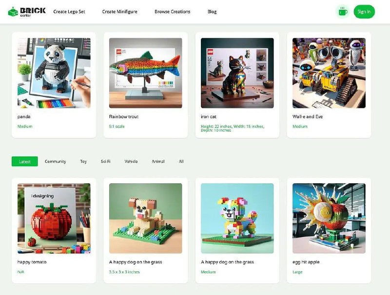 BrickCenterBrickCenter AI 乐高生成器，将您的创意变成定制乐高套装和人偶 免费!以其用户友好的界面、免费访问一定数量的创作和先进的AI技术脱颖而出，确保高质量的乐高设计