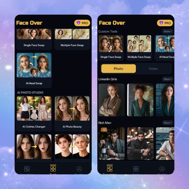🔥 AI Face Over Pro📦 AI换脸工具 ｜ v4.0 MOD版➤ AI智能换脸｜支持单脸与多脸替换➤ 1000+模板素材｜照片与视频创作➤ 会说话照片｜AI动态视频生成➤ 图片增强｜画质优化与修复➤ 高级功能已解锁｜完整体验💡 一款AI换脸与图像增强工具，可用于创意照片与视频制作，支持多模板与动态内容生成👉 资源获取：BPS下载站📂 #Android  #AI工具  📁 AI创作 / 图片视频处理