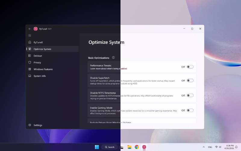 RyTuneX 是使用 WinUI 3 框架构建的尖端优化器，旨在增强 Windows 设备🚀的性能