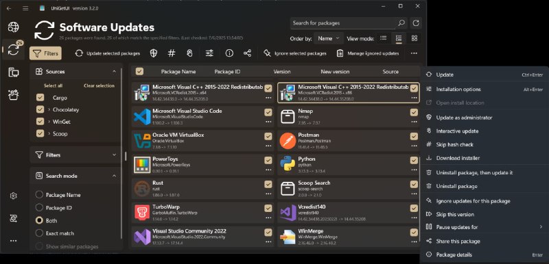 UniGetUI | Windows 多包管理器统一图形界面工具一个开源的 Windows 软件包管理工具前端，通过图形界面整合 WinGet、Scoop、Chocolatey 等多个包管理器，让用户无需命令行即可完成软件的搜索、安装、更新和卸载操作