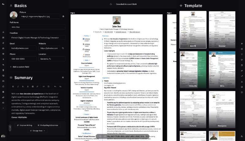 Reactive-Resume免费开源的简历设计平台