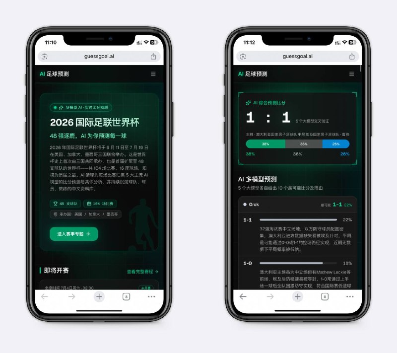 AI足球预测几个大模型交叉验证得出的结果，结合了场地、球员等因素，数据库挺全的，拿去玩玩，仅供娱乐～