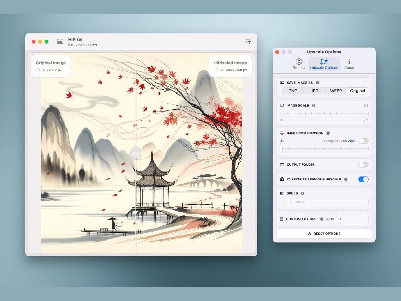 HiPixel 一款原生 macOS 应用程序，用于 AI 图像超分辨率处理，使用 SwiftUI 构建，并采用 Upscayl 的强大 AI 模型