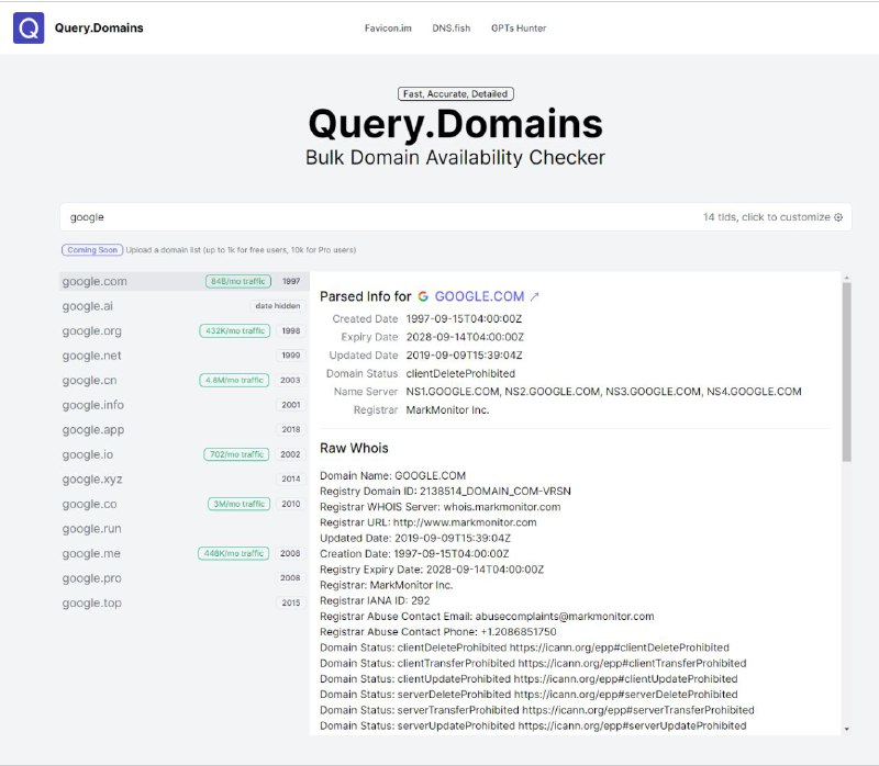 Query.Domains 一款专业的域名查询和管理工具，为网络管理员、开发人员和安全研究人员提供全面的域名信息查询功能
