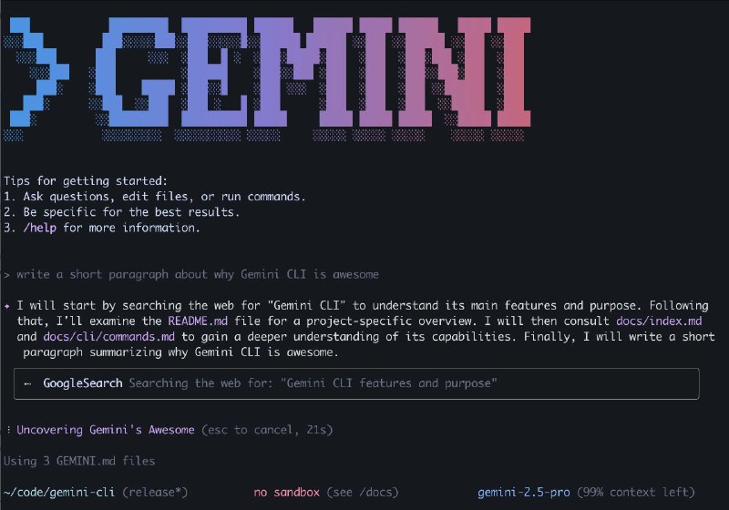 Gemini CLI这是一个命令行 AI 工作流工具，可连接到您的 工具，了解您的代码并加速您的工作流程