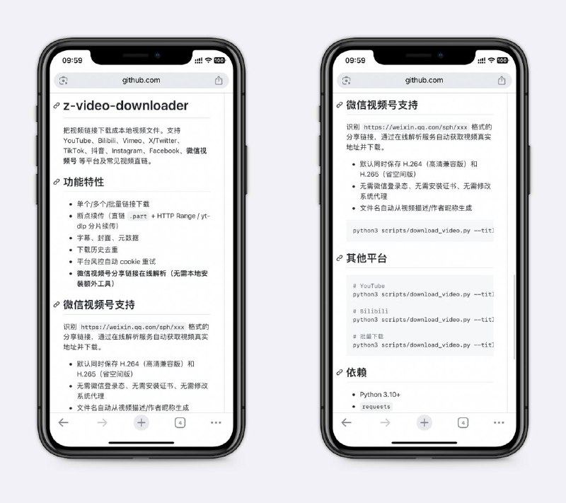 一个 Skill 搞定视频下载支持油管、B站、推特、TikTok、抖音、Instagram、Facebook，以及微信视频号，还有常见的视频直链，Claude Code、Codex、豆包办公等都可以用～