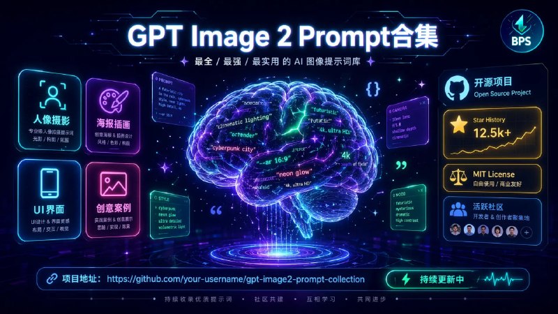 🧠 GPT Image 2 Prompt合集📦 开源资源 ｜ 提示词库➤ 收录高质量提示词｜覆盖多场景生成➤ 包含人像 / 海报 / UI / 插画案例➤ 提供完整Prompt + 示例效果➤ 持续更新｜社区精选整理🌐 GitHub：