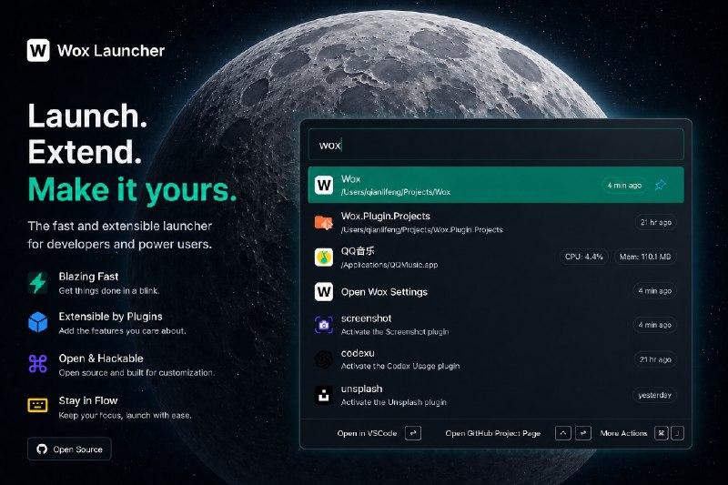 Wox 一款面向 macOS、Linux 和 Windows 的开源跨平台启动器