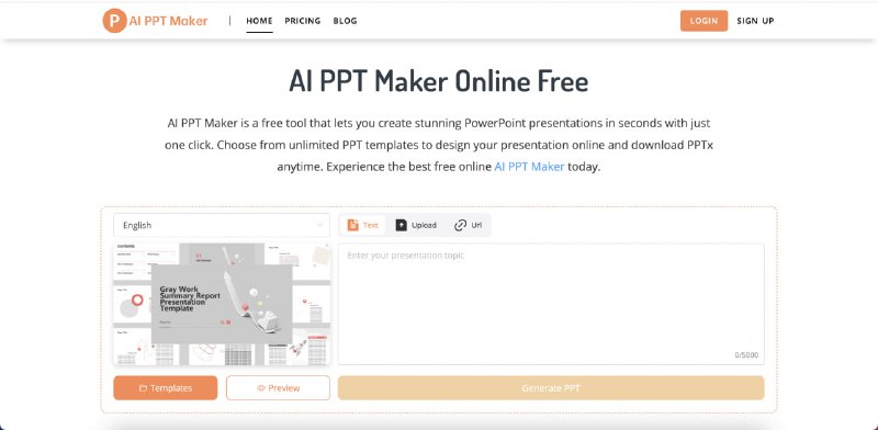AI PPT 制作器在线免费只需单击一下，即可在几秒钟内创建精美的 PowerPoint 演示文稿
