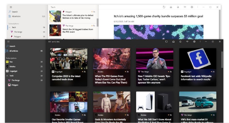 #Windows软件 #Mac软件 开源桌面RSS阅读器 Fluent Reader受Fluent Design System启发的现代UI，具有完全暗模式支持