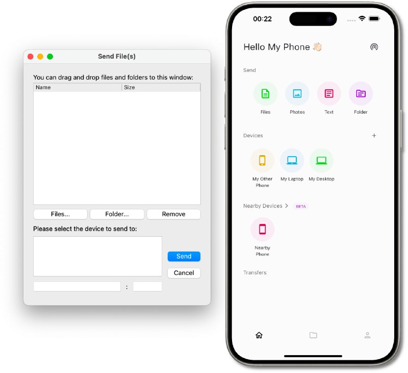 LANDrop v2无缝的文件传输体验自动发现在同一 Wi-Fi 网络下运行 LANDrop 的其他设备，因此您不必自己输入 IP 地址