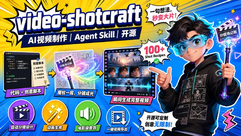 🎬 🔁 video-shotcraft📦 AI 视频制作 Skill ｜ TypeScript ｜ 开源项目